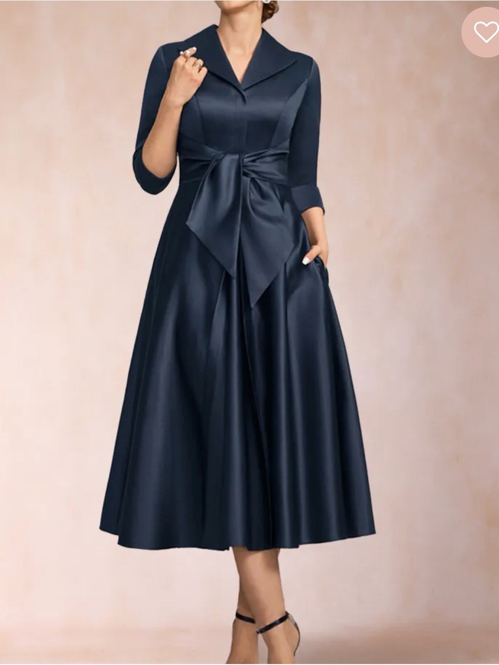 Satin Royal Blue Midi Dress with Waist Bow
